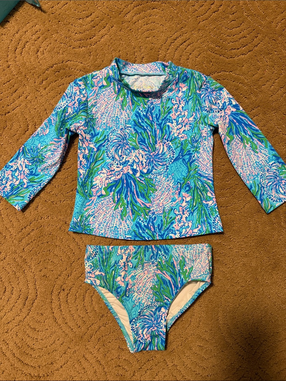 Lilly Pulitzer Blue, Green & Pink Long Sleeve Kids Rash Guard Set